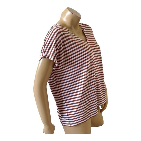 J JILL Womens Size Small Short Sleeve Striped Linen Blend V Neck Shirt Top - Picture 3 of 8